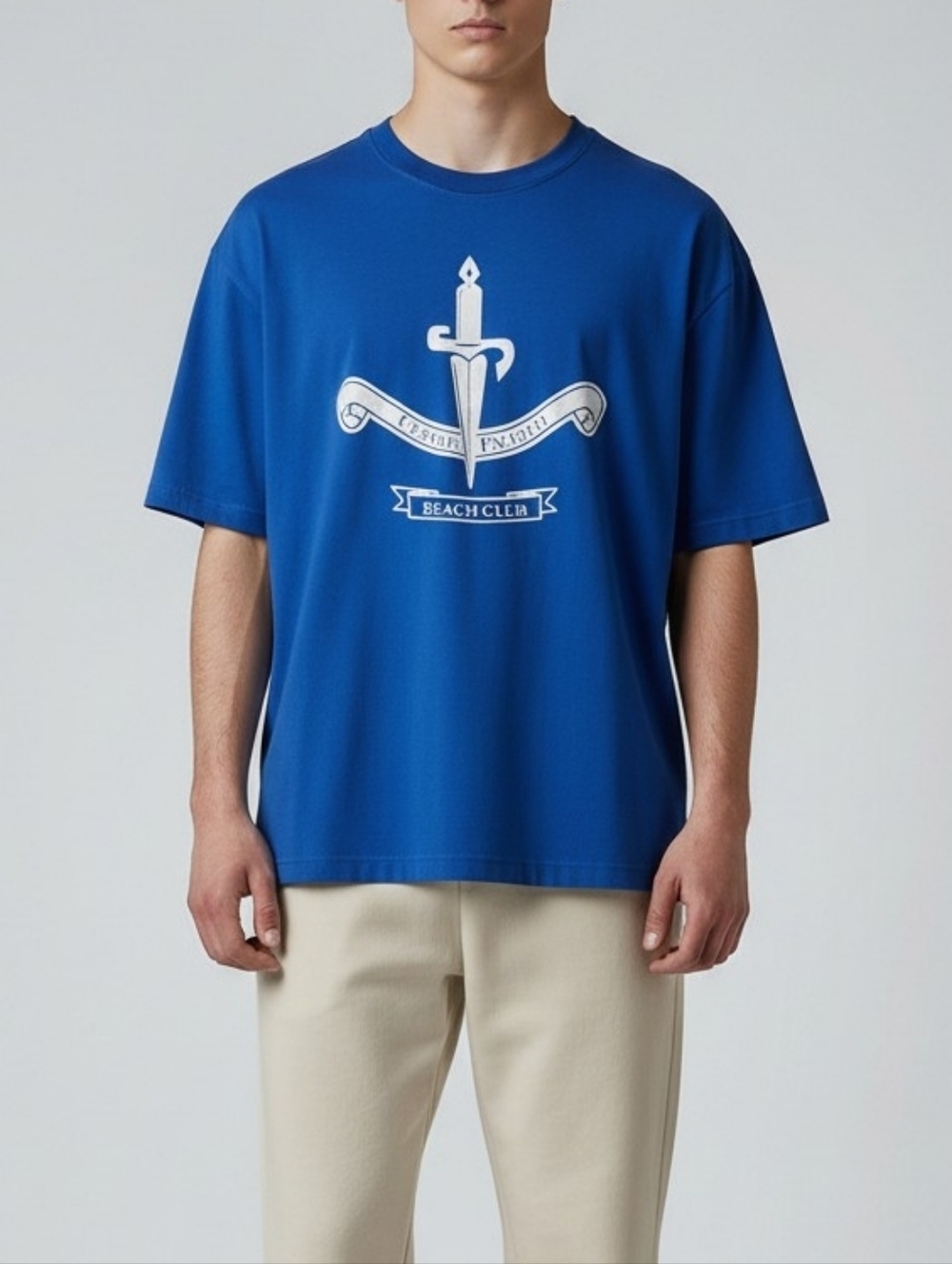 Auth! Cesare Paciotti Beach Club Dagger logo t shirt